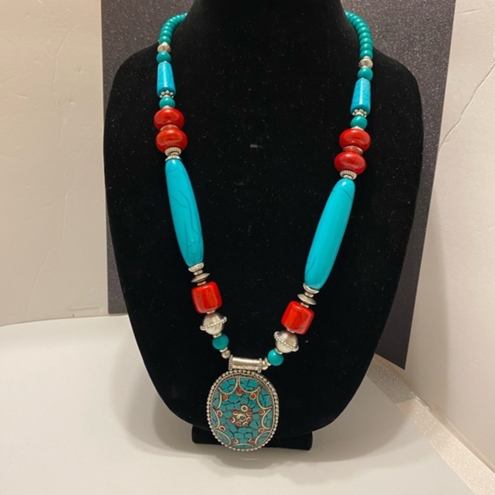 Turquoise and Red Beaded Necklace 2025